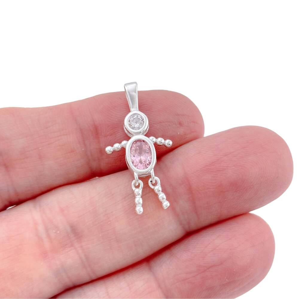 Vintage Sterling Silver 925 Pink Crystal Figure Pendant